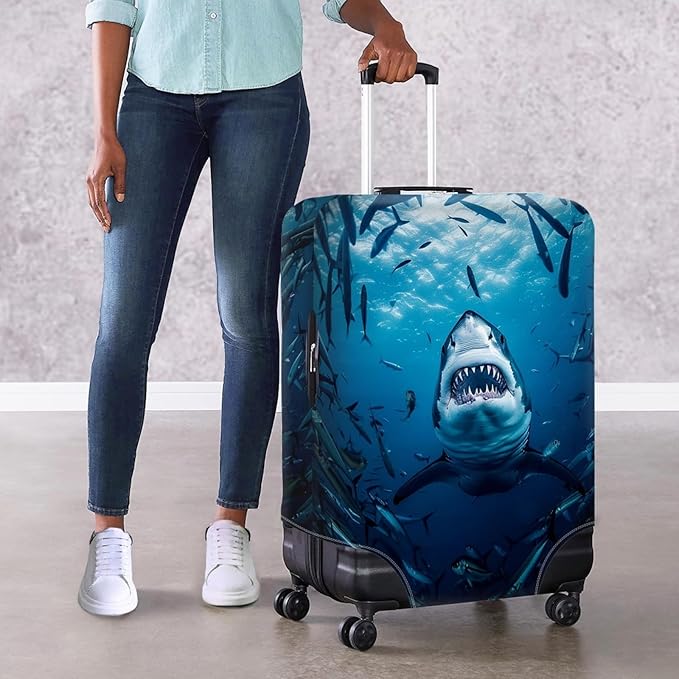 Seadworld Shark Luggage Cover 26-29 Inch High Elastic Thickened Travel Suitcase Covers Blue