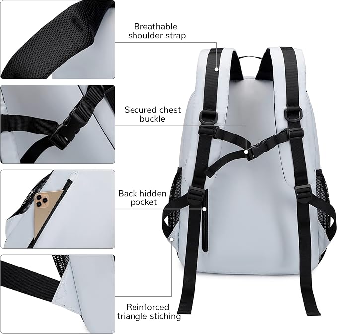 Lohol Casual Backpack for Teen Boys Girls, Water Resistant Daypack with Anti Theft Pocket for Travel School (Grey)
