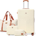 Hoteel 4 Piece Luggage Set (4-YEAR WARRANTY) Carry on ABS+PC Hard Shell Suitcase with Spinner Wheels & TSA Lock (Beige)
