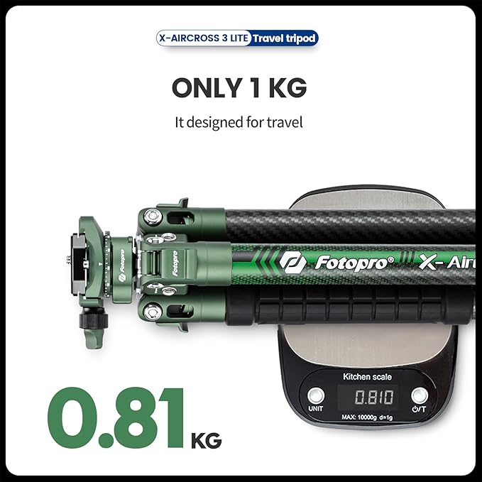 Fotopro Carbon Fiber Tripod 51 Inch 360 Degree Ball Head Quick Release Plate Lightweight Camera Tripod for Travel Tripod Folded Height Only 13.9",Max Loads up to 17.6lbs,Green
