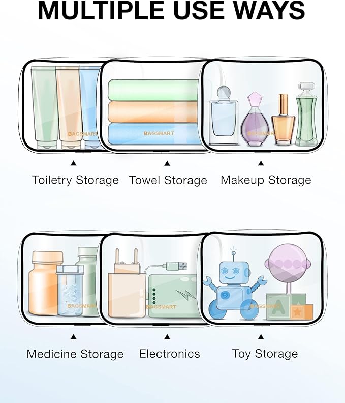 BAGSMART Clear Toiletry Bag, 2 Packs TSA Approved Water Resistant Quart Size Travel Organizer, Airport Airline Travel Essential Carry On Makeup Cosmetic Bags for Women, White