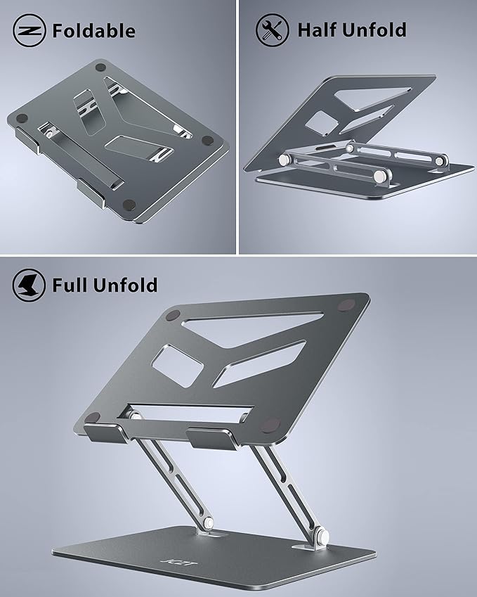 Aluminum Laptop Stand, Laptop Stand for Desk, Adjustable Height Ergonomic Computer Stands Compatible with MacBook Air, Pro, Dell, HP, Lenovo More, All 10-16'' Notebooks Laptops, Gray
