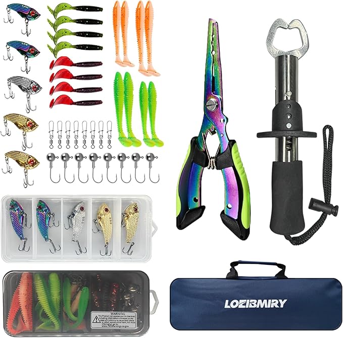 Fishing Rod Reel Set, 2PCS 2.1m/6.89ft Collapsible Fishing Rods + 2PCS Spinning Reels + Fishing Lures Hooks + Carrier Bag + Fishing Pliers Fish Lip Gripper for Travel Saltwater Freshwater Beginner