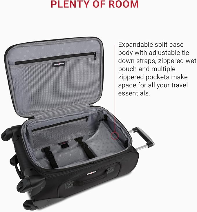 SwissGear Sion Softside Expandable Luggage, Black, Checked-Medium 25-Inch