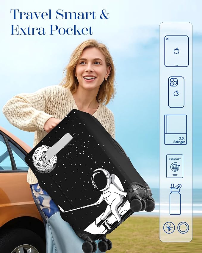 Slohif Luggage Cover for Suitcase Tsa Approved Protector - Luggage Sleeve Large Suit Case Cover Travel Stretch Baggage Case Protective Washable Fit 31-32 Inch Astronaut XL