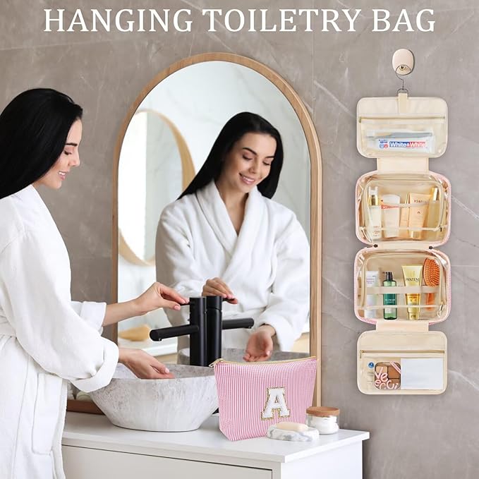 YOOLIFE Travel Toiletry Bag Makeup Bag - Hanging Toiletry Bag for Women, Portable Toiletries Travel Bag and Cosmetic Bag, Airplane Travel Essentials Travel Toiletry Bag - Letter J, Blue