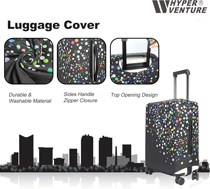 HYPER VENTURE Washable Luggage Cover - Fashion Suitcase Protector Fits 27-30 Inch Luggage (Color Dots, L)
