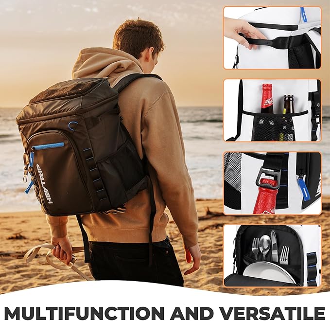 Heytrip Backpack Cooler 36/54 Cans Insulated Waterproof Cooler Bag for 20 Hours Cold Retention, Leak-Proof Camping Cooler with Multi-Compartments
