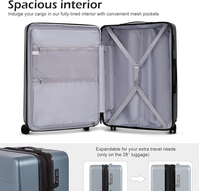 COOLIFE Luggage Suitcase Piece Set Carry On ABS+PC Spinner Trolley with pocket Compartmnet Weekend Bag (Sakura pink, 2-piece Set)