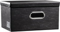 PRANDOM Collapsible Storage Box with Lid [1-Pack] Leather Fabric Foldable Storage Bin Organizer Container Basket Cube with Cover for Home Bedroom Closet Office Nursery Black (13.6x9.6x6.9)