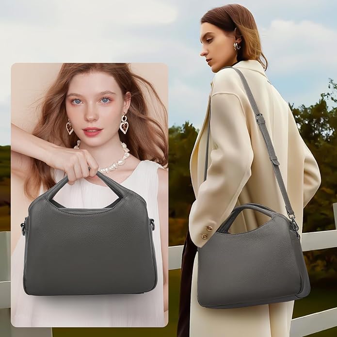 KOGTLA Genuine Leather Purses for Women, Crossbody Shoulder Bags with Top-Handle, Tote Satchel Handbags