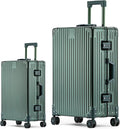 Metal All Aluminum Carry-on Luggage TSA Customs Lock Zipperless Silent Rotary Wheel Business Suitcase Aluminum Frame Set (dark green, 2Piece(20/28))