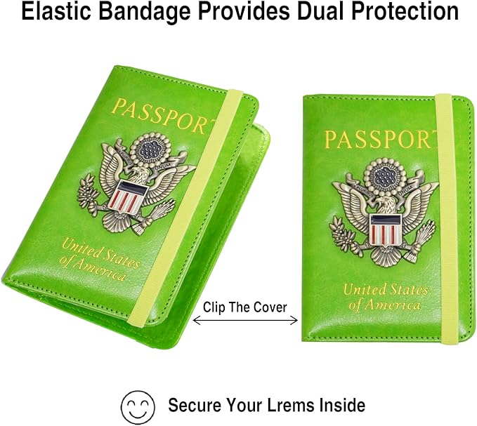 Passport Holder for Travel Passport Cover for Men Passport Wallet Case with Metal 3D Metal Badge Protector Leather Card Case RFID Blocking Women Travel Accessories Document Organizer (Green)
