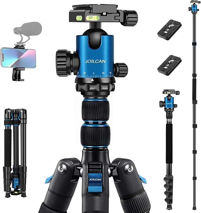 JOILCAN Tripod for Camera, 81" Aluminum Camera Tripod, 83" DSLR Tripods & Monopods, Heavy Duty Travel Tripod for Binoculars Spotting Scope Telescope, Max Load 35lb