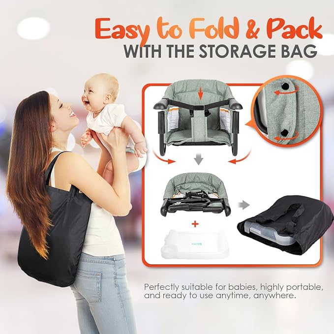 Hook On Chair with Removable Dining Tray,Portable Hook-On Chairs with Storage Bag,for Home and Travel(Sage Green)