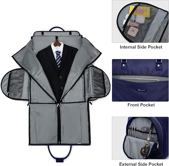 Modoker Rolling Garment Bags, Large Garment Duffle Bag with Wheels, 3 in 1 Garment Suit Luggage Bag for Women Men Business Travel Weekender, Blue