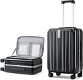 Hanke 24 Inch Checked Luggage PC Hard Shell Suitcases for Travel Front Opening Aluminum Frame Travel Luggage Rolling Suitcase with Wheels.(Jet Black)
