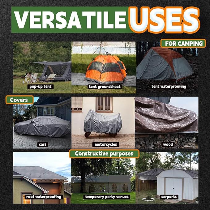 RAINDEWAY Tarps Heavy Duty Waterproof 7x7 Feet (2 Pack), 10Mil Multipurpose Poly Tarp Cover with Metal Grommets and Reinforced Edges, Silver/Brown Tarp