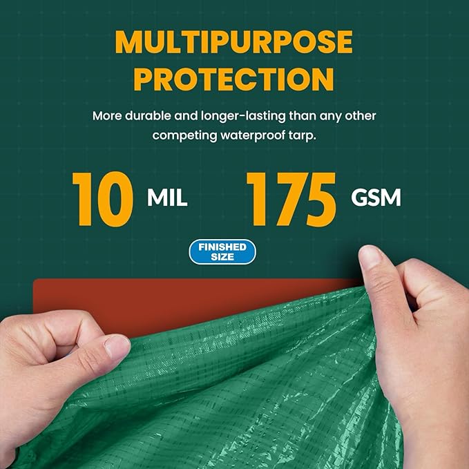 Large Waterproof Tarp - Heavy Duty 10 Mil Thick Poly Tarpaulin Ideal for Canopy Tents, Boats, RV or Pool Covers - Multipurpose Protective Tarps with Grommets for Indoor and Outdoor Use | 40' x 80'