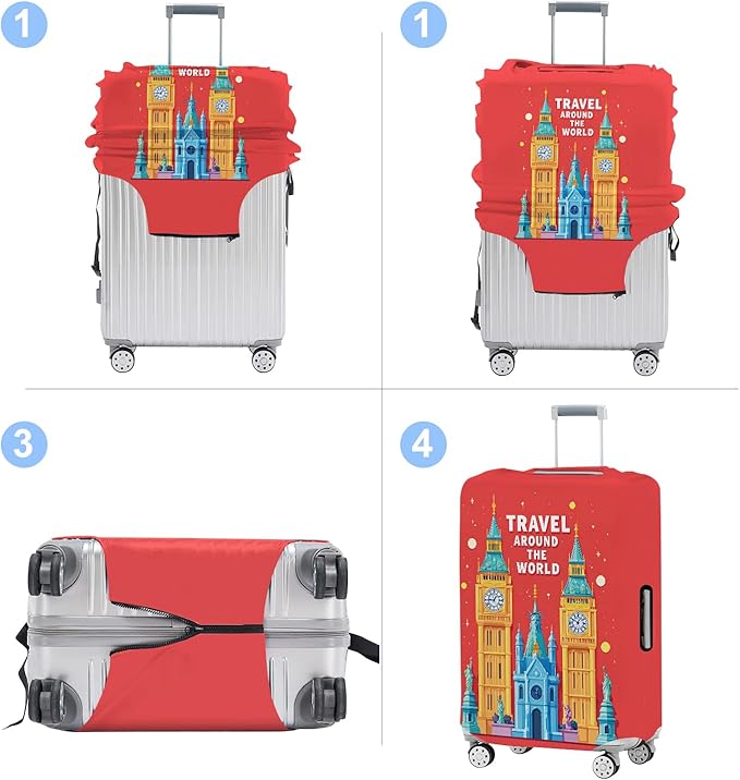Luggage Cover Washable Suitcase Protector Anti-Scratch,Stretchable Fit for 20-34Inch Luggage Durable Travel Bag Cover with Zipper Closure (London-2, M(fits 24-26Inch suitcase))