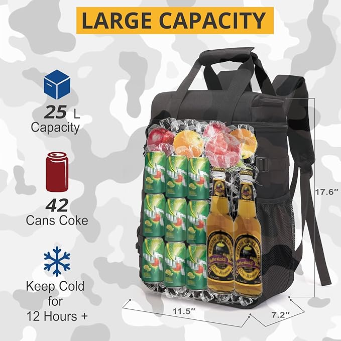Tactical Backpack Cooler,Lunch Backpack for Men Adults Work with Handle，Soft Cooler Backpack Insulated Waterproof Leak Proof