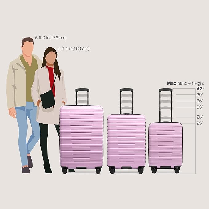 U.S. Traveler Boren Polycarbonate Hardside Rugged Travel Suitcase Luggage with 8 Spinner Wheels, Aluminum Handle, Lavender, 2-Piece Set, USB Port in Carry-On
