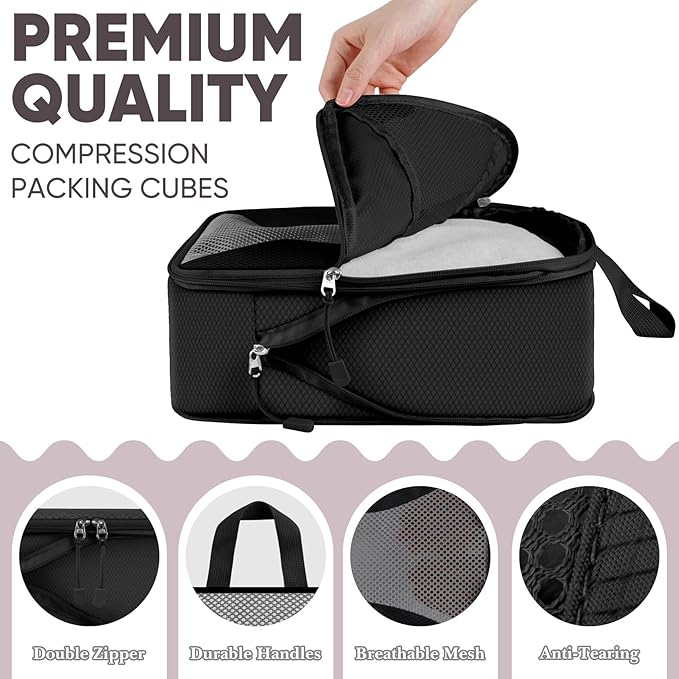 8 Set Compression Packing Cubes for Travel, Packing Cubes Compression Travel Accessories Expandable Packing Organizers for Carry on Luggage Suitcase (Gray)
