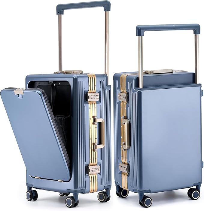 feilario 20" Aluminium Frame Hardside PC Carry on Luggage - Wide Handle Double Spinner Wheels Suitcase with TSA lock