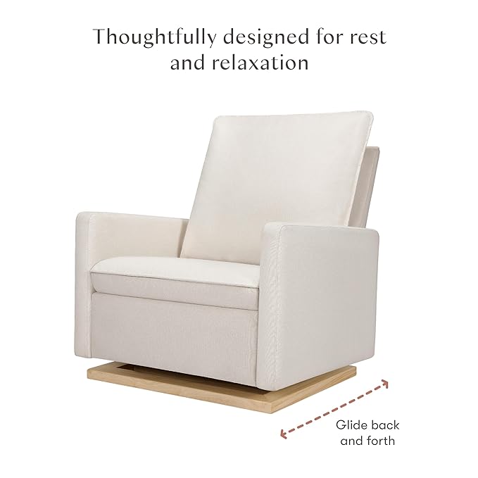 babyletto Cali Pillowback Chair and a Half Glider in Performance Cream Eco-Weave with Light Wood Base, Water Repellent & Stain Resistant, Greenguard Gold and CertiPUR-US Certified