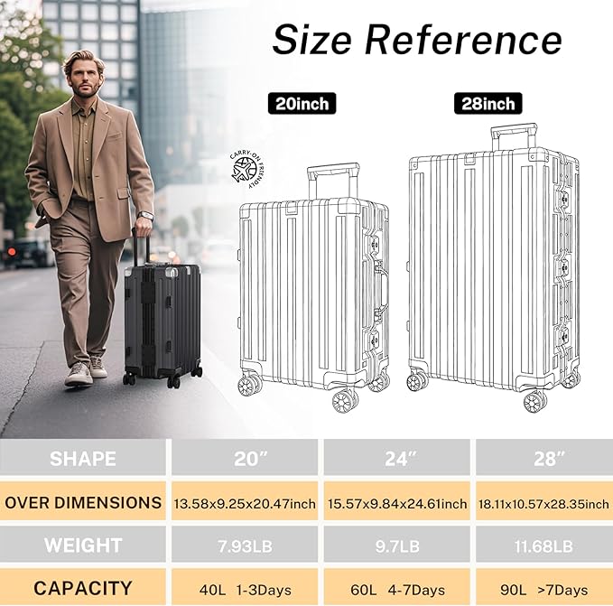 Krute Luggage 28 Inch Aluminum Frame Luggages TSA Lock No Zipper Checked Suitcase with Spinner Wheels Hardshell Lightweight PC+ABS Large Suit Case
