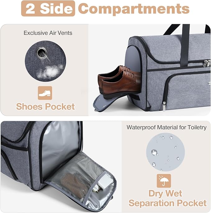 Garment Bags with Wheels, Garment Convertible Weekender Bags, Large Garment Bags for Travel, Duffle Luggage Bag Garment Bag(Grey)