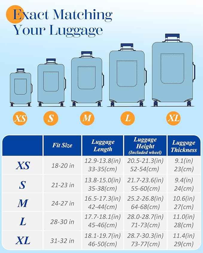Slohif Luggage Cover for Suitcase Tsa Approved Protector - Luggage Sleeve Large Suit Case Cover Travel Stretch Baggage Case Protective Washable Fit 18-20 Inch Sea Wave XS