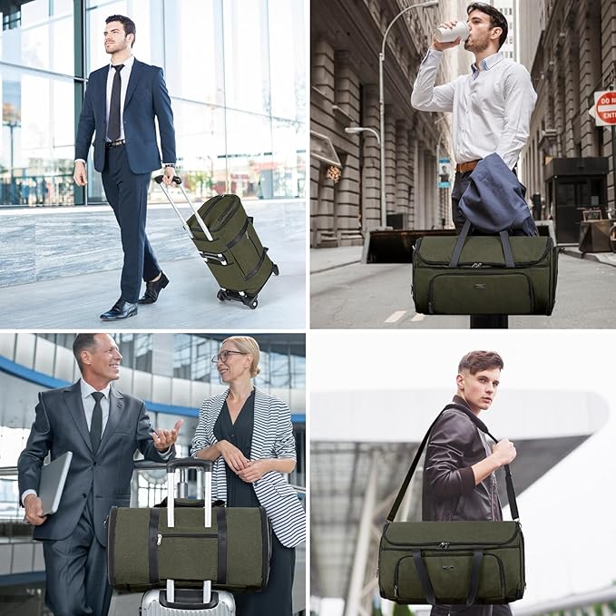 Garment Bags with Wheels, Garment Convertible Weekender Bags, Large Garment Bags for Travel, Duffle Luggage Bag Garment Bag (Army Green, Medium)