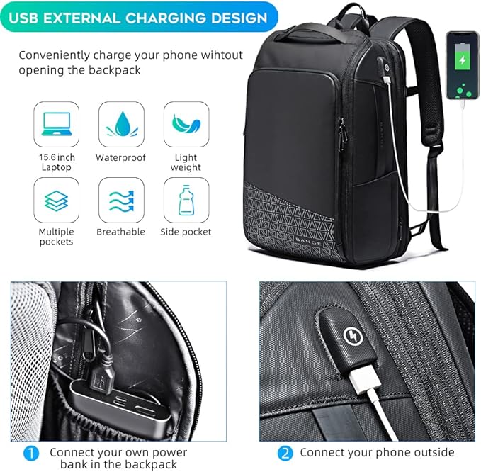 BANGE Travel Backpacks,Weekender Carry On Backpack, Waterproof Men's Business Laptop Backpack for 15.6inch