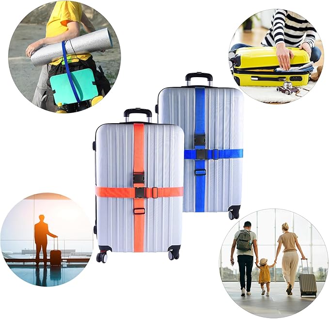 2Pcs Luggage Straps for Suitcase Travel Accessories TSA Approved, 80In Long Belts to Keep Your Suitcase Secure, Adjustable Bag Straps with Quick-Release Buckle for Travel Bag Closure, Blue