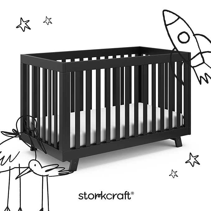 Storkcraft Beckett Convertible Crib (Black) – Converts from Baby Crib to Toddler Bed and Daybed, Fits Standard Full-Size Crib Mattress, Adjustable Mattress Support Base