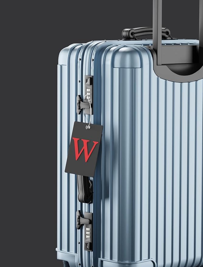 Gostwo 2 Pack Luggage Tags for Suitcases, 26 Initial Letter Travel Luggage Baggage Identification Labels ID Tag Fully Bendable Tags with Stainless Steel Loop (Black) (Letter L)