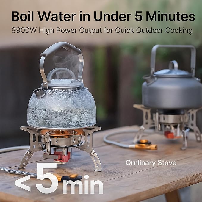 Windproof Camping Stove, Portable Camping Stove with Piezo Ignition, Collapsible Design with Carrying Casefor Outdoor Hiking, Backpacking, Picnic & Emergency Cooking (9900W)