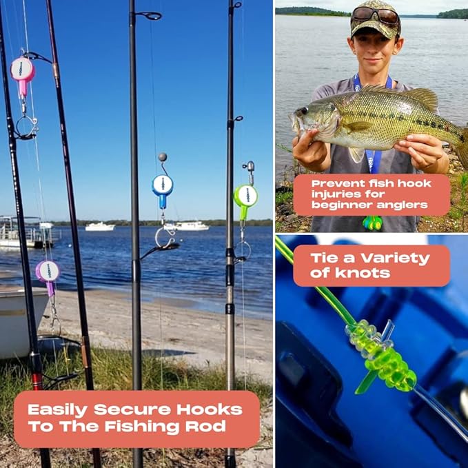 HOOK-EZE Fishing Knot Tying Tool | Protect from Fish Hooks | Tie Fishing Knots Easily | Cool Gadgets for Fishermen | Ice Fly Fishing | Fishing Accessories for Beginner Anglers | Nail Knot Tool
