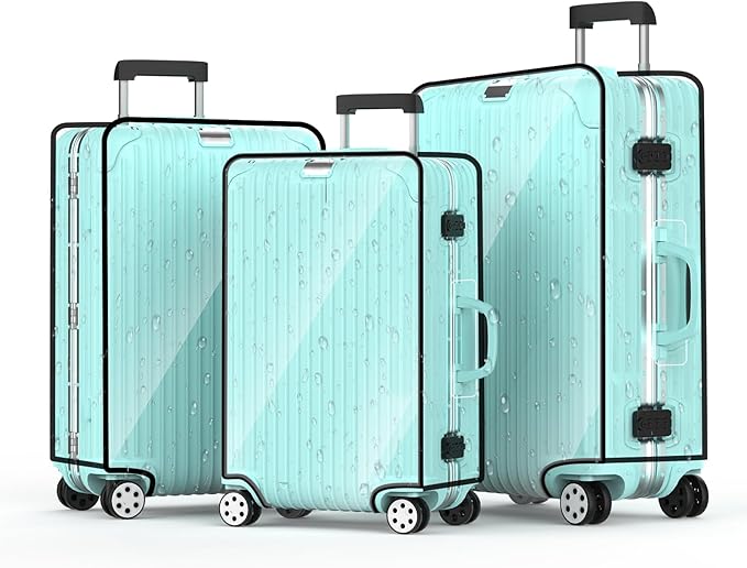 3 Pieces Clear Luggage Cover Protectors, 0.4mm Thicken PVC Suitcase Covers for Luggage, 20"+24"+28" Waterproof Dustproof Anti-scratch Travel Luggage Sleeve for TSA Approved