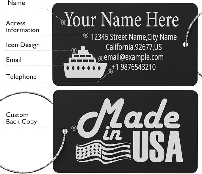 Luggage Tags for Suitcase - Pink Personalized Engraved Metal Tag for Cruise Travel - Custom Name Tags Suitable for Bags and Backpacks