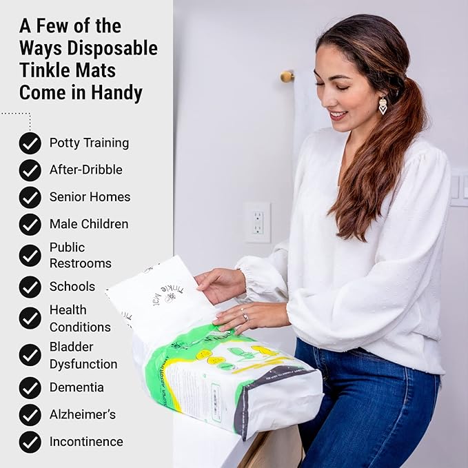 Tinkle Mat Disposable Toilet Commode Mat – Super Absorbent, Deodorizing Toilet Mats for Bathroom U Shaped – Great for Kid Potty Training, Incontinence & More – 24 x 24 Inches, 20 Pack, Unscented