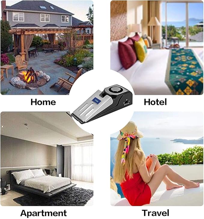 ZZRUI 2 Pack Door Stop Alarm with 120dB Siren, Wedge Door Stopper Security Device for Travel, Apartment, Hotel, Home – Portable Anti-Theft Floor Alarm for Entry Alert & Self Defense, Black