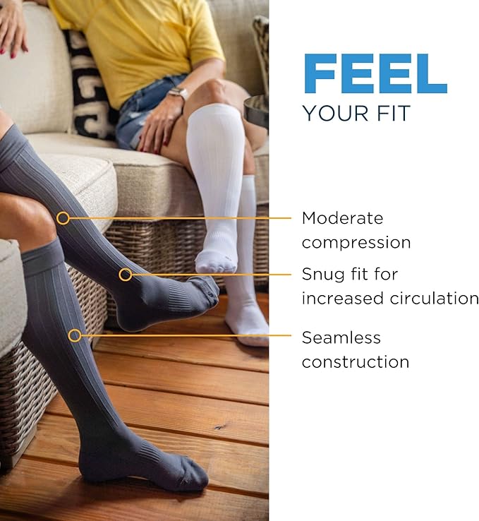 Medical Grade Compression Socks for Men & Women 15-20 mmHg by OrthoSleeve (Black w/Stripes, Medium)