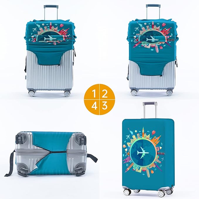Travelkin Luggage Covers For Suitcase Tsa Approved,Suitcase Cover Protector Fit 18-32 Inch Luggage (Dreaming Blue, M)