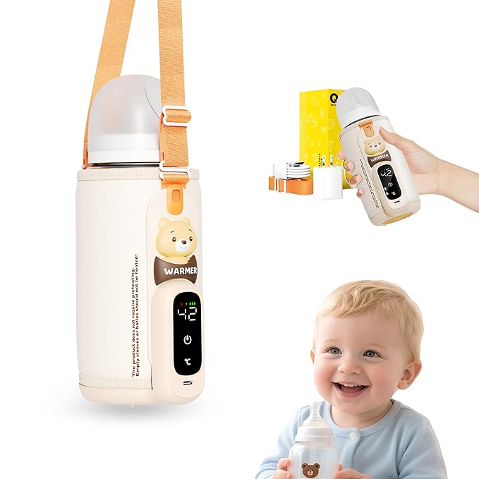 Portable Bottle Warmer for Breastmilk & Formula, Baby Rapid Milk Warmer, Accurate Temperature Control, Retain Nutrients Baby Essentials for Home and Outing(with Charger)