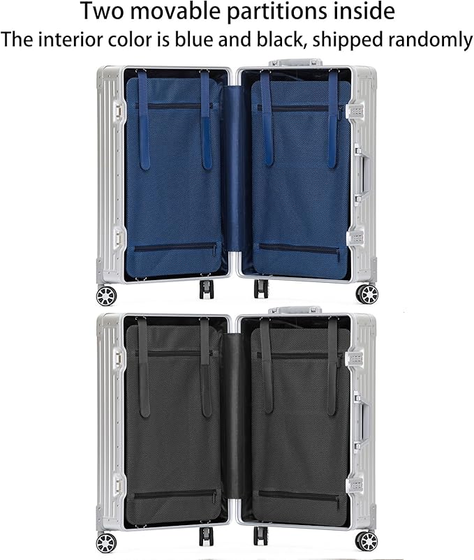 Metal All Aluminum Carry-on Luggage TSA Customs Lock Zipperless Silent Rotary Wheel Business Suitcase Aluminum Frame Set (red, 2Piece(20/28))