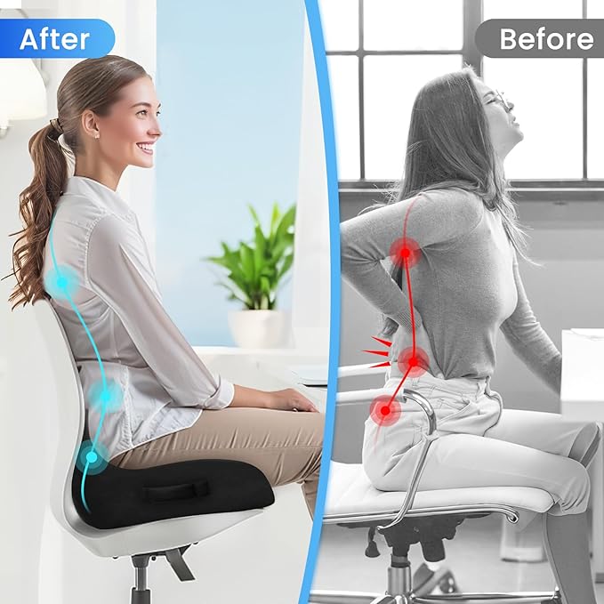 Seat Cushion, Memory Foam Office Chair Seat Cushion for Office Chairs/Car/Long Trip/Desk Chair/Gaming, Extra Large Size for Sciatica & Hip & Tailbone Pain Relief, Sciatica Support (Black)