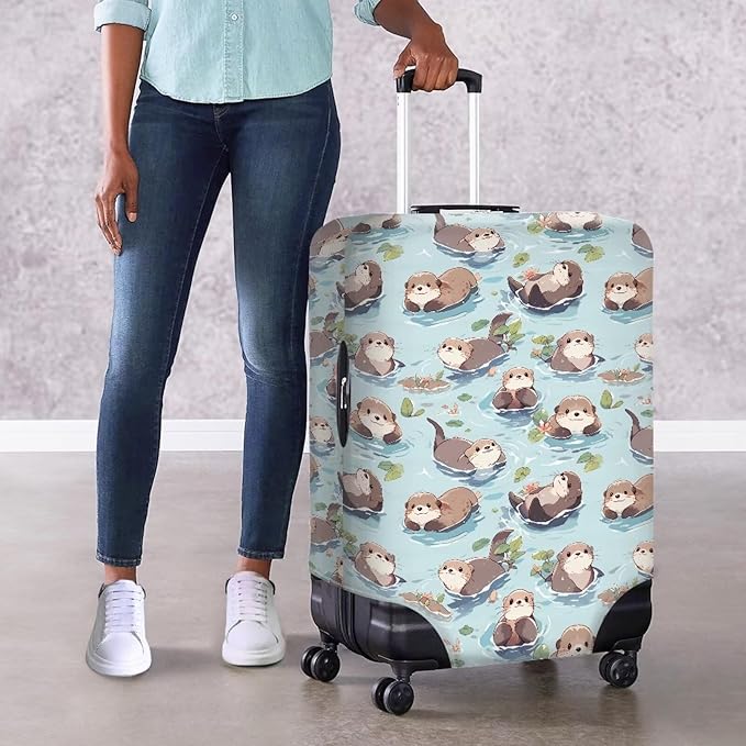 Otter Print Suitcase Cover Fit 26-29 Inch Travel Luggage Covers with Zipper Non Slip Luggage Cover for Suitcase Zip Closure Elastic Suitcase Cover Protector Cute Baggage Cover