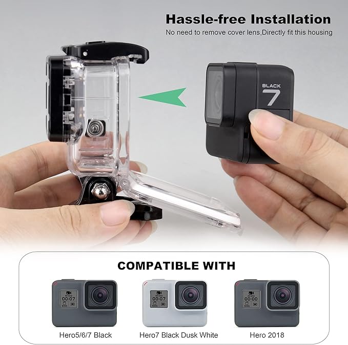 Waterproof Housing Case with Diving Filters for GoPro Hero 5 6 7 Black Hero (2018) Cameras - 45M Underwater Diving Housing Shell with Red/Light Red/Magenta / 5X Close-up Filters